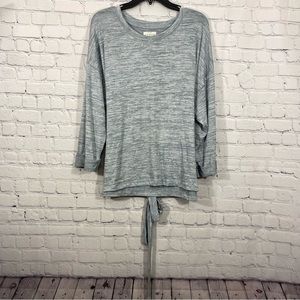 Lucky Brand Womens Shirt Large Gray Heather 3/4 Cuffed Sleeve Back Tie Knit